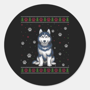 Sticker Rond Sibérie Husky Sweat de Noël Xmas Animal de compagn