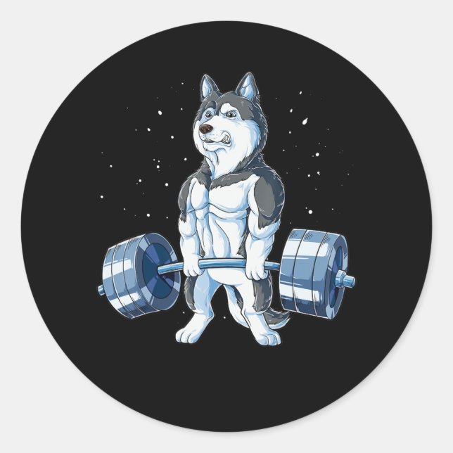 Sticker Rond Sibérie Husky Weighlifting Funny Deadlifts Hommes (Devant)