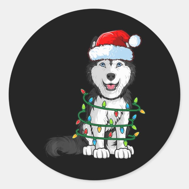 Sticker Rond Sibérien Husky Noël Noël Noël Noël Noël Noël Noël  (Devant)