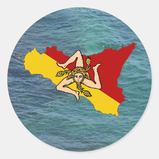 Sticker Rond Sicile et Trinacria au-dessus de la mer (Devant)