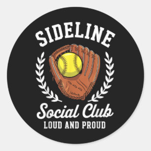 Sticker Rond Sideline Social Club Softball Glove Ball Fier Mama