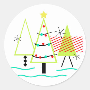 Sticker Rond siècle moderne arbres de noël rétro
