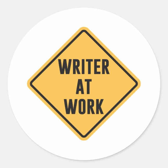 Sticker Rond Signal de prudence de l'écrivain au travail (Devant)