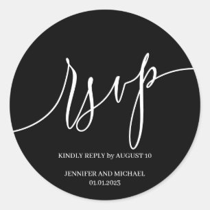 Sticker Rond Signature de script Elegant RSVP noir