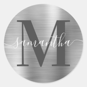 Sticker Rond Signature Gris foncé Monogramme Argent