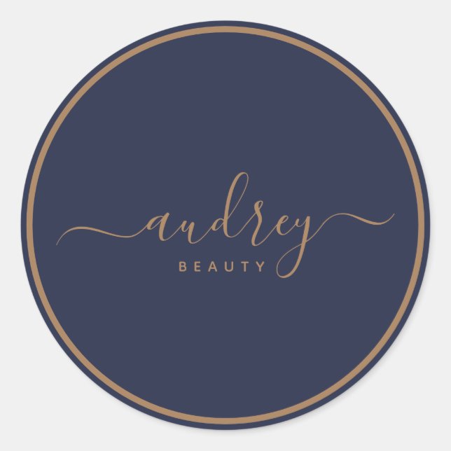 Sticker Rond signature marine moderne bleu or (Devant)