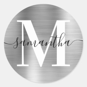 Sticker Rond Signature moderne Monogram Silver Foil