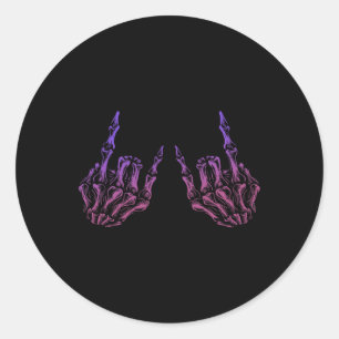 Sticker Rond SIGNE À MAIN Rocker Rock Squelette Retro Halloween