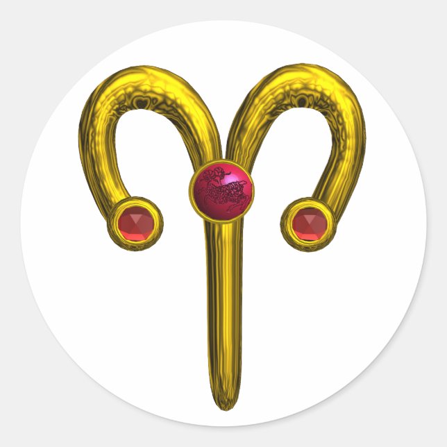 STICKER ROND SIGNE D'ANNIVERSAIRE ZODIAC, JEWEL D'OR AVEC RUBY (Devant)