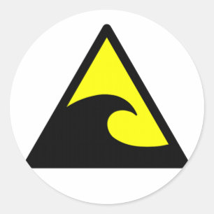Sticker Rond Signe d'avertissement de vague de tsunami