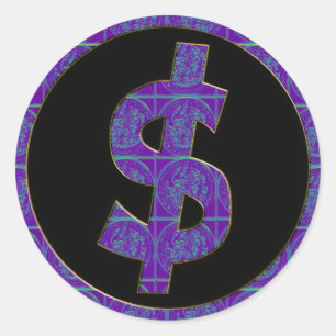 STICKER ROND SIGNE DE DOLLAR RÉTRO PURPLE