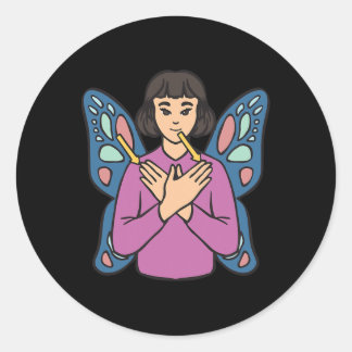 Sticker Rond Signe de la main Asl Papillon Malentendant Perte A