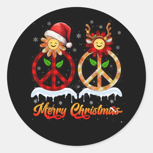 Sticker Rond SIGNE DE LA PAIX DE Hippie PLACÉ Santa Hat Reindee (Devant)
