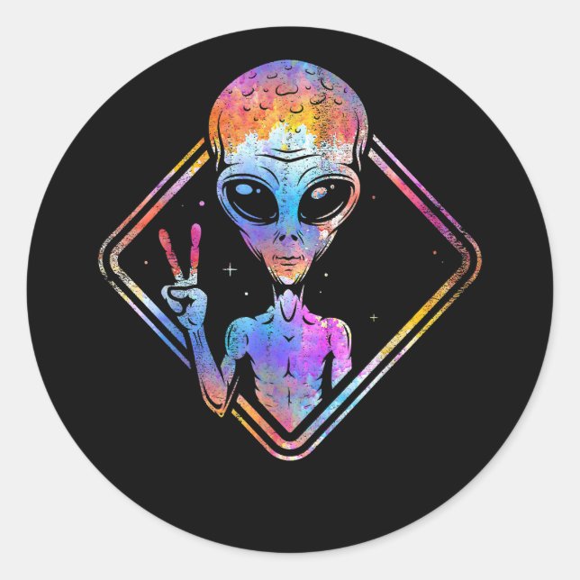 Sticker Rond SIGNE DE LA PAIX HIppie Alien cadeau de l'espace e (Devant)