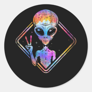 Sticker Rond SIGNE DE LA PAIX HIppie Alien cadeau de l'espace e