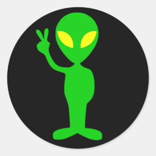 Sticker Rond signe de paix alien vert