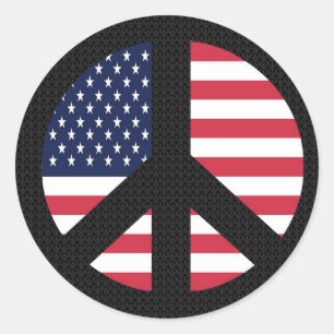 Sticker Rond Signe de paix avec le drapeau américain