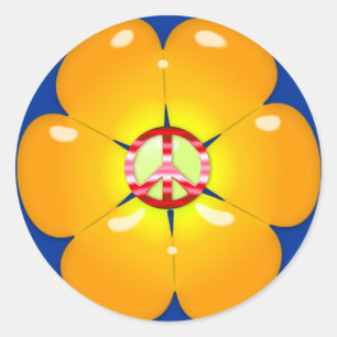 Sticker Rond Signe de paix de flower power