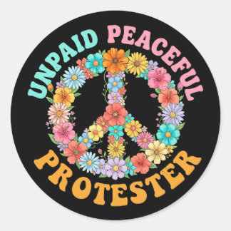 Sticker Rond Signe de Paix Floral de Manifestation Pacifique No