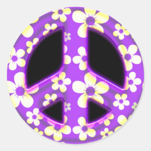 STICKER ROND SIGNE DE PAIX FLORAL POURPRE