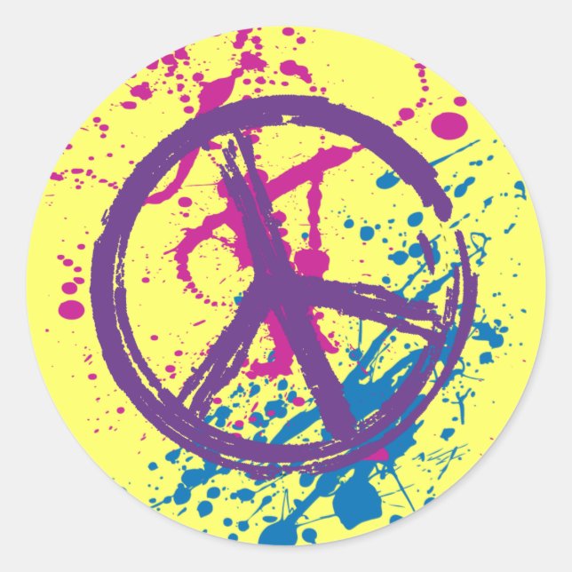 STICKER ROND SIGNE DE PAIX GRUNGE ET SPLATTER (Devant)