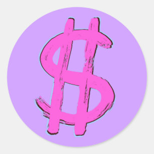 Sticker Rond Signe dollar rose