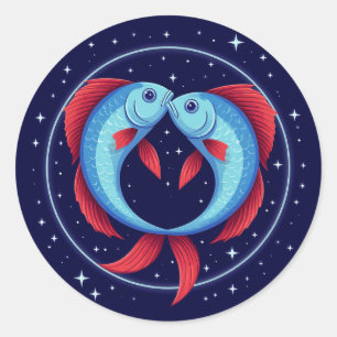 Sticker Rond Signe du zodiaque Poissons dans un style artistiqu