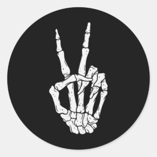 Sticker Rond Signe Halloween effrayant Squelette de paix main