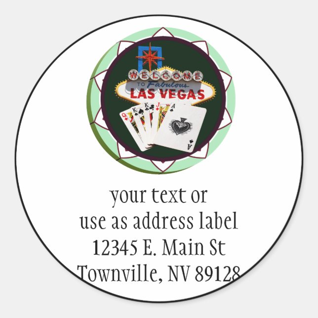 Sticker Rond Signe Las Vegas & Cartes Poker Chip (Devant)