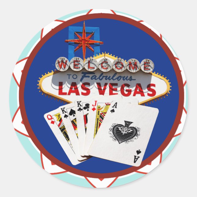 Sticker Rond Signe Las Vegas & Cartes Poker Chip (Devant)