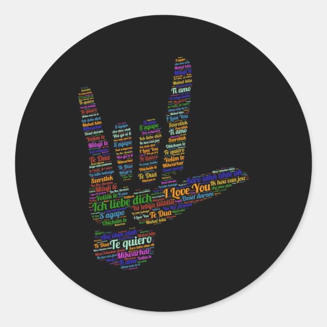 Sticker Rond Signe Sale Je Vous Aime Dans 40 Langues Différente (Devant)