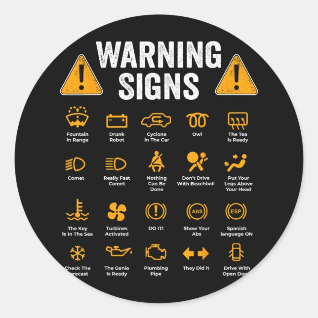 Sticker Rond Signes d'avertissement de conduite amusant 101 Aut (Devant)