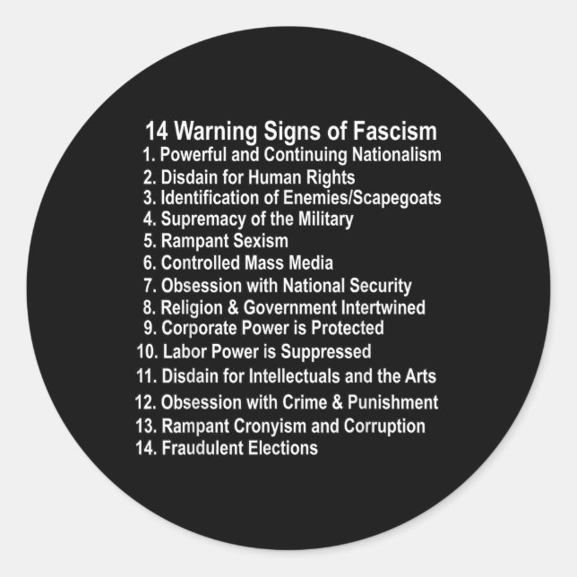 Sticker Rond Signes D'Avertissement Du Fascisme Anti-Trump Rési (Devant)