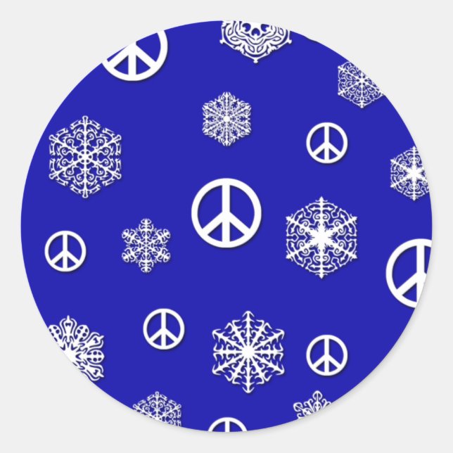 Sticker Rond Signes de paix et Snowflakes Cartes de fin de anné (Devant)
