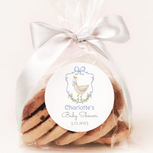 Sticker Rond Silencieux Goose Blue bow bébé garçon douche Merci