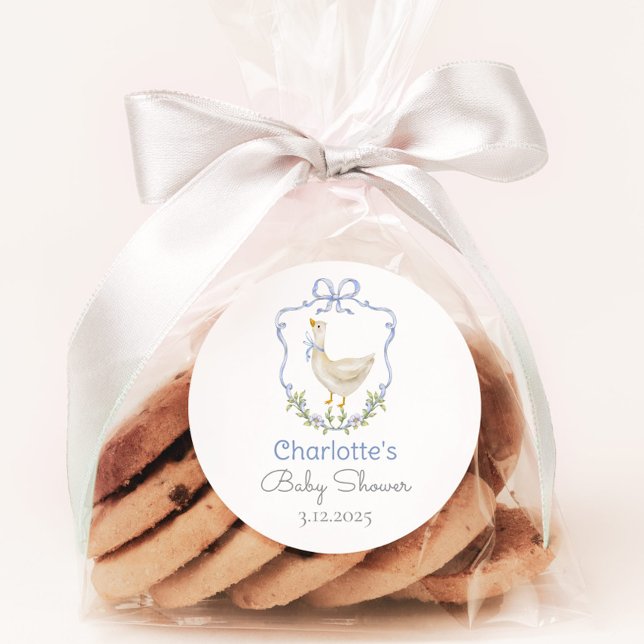 Sticker Rond Silencieux Goose Blue bow bébé garçon douche Merci (Créateur téléchargé)