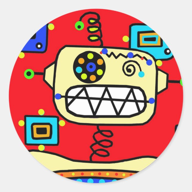 Sticker Rond Silencieux Red Retro Robot Spaceman (Devant)