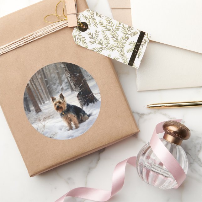 Sticker Rond Silencieux Terrier Laisser Il Neige Noël (Cadeaux)