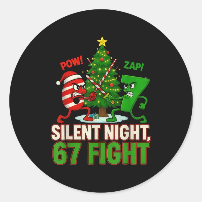 Sticker Rond Silent Night 67 Fight Funny Christmas  (Devant)