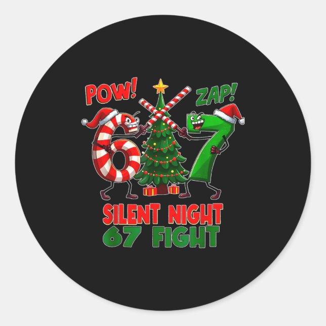 Sticker Rond Silent Night Christmas Tree 67 Pajamas Funny Six S (Devant)