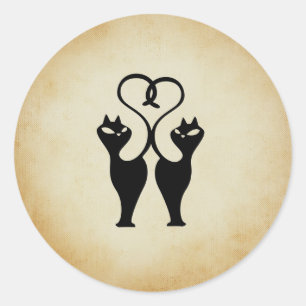 Sticker Rond Silhouette à deux chats