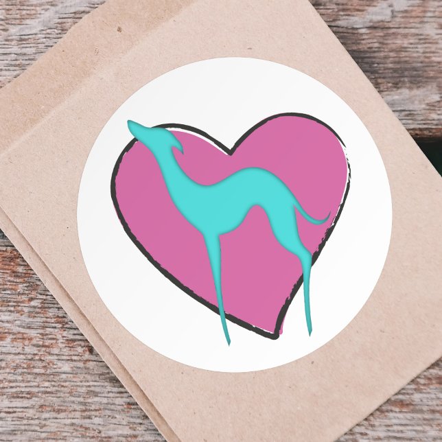 Sticker Rond Silhouette blanche grise et coeur rose mignon (Créateur téléchargé)