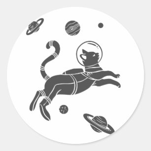 Sticker Rond Silhouette Chat dans l'espace - Choisir la couleur