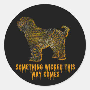 Sticker Rond Silhouette Chien Tibétain Terrier Fun Halloween