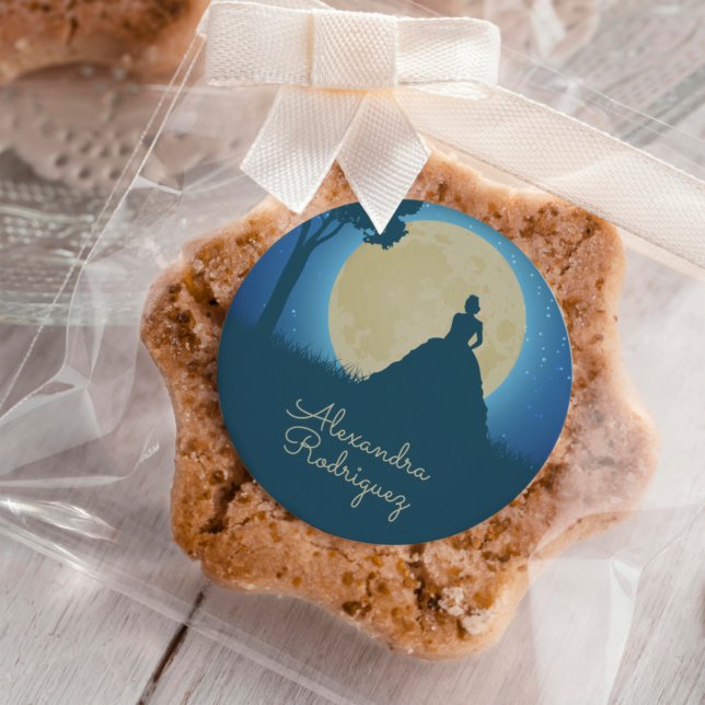 Sticker Rond Silhouette couronnée avec Quinceanera lune (Créateur téléchargé)