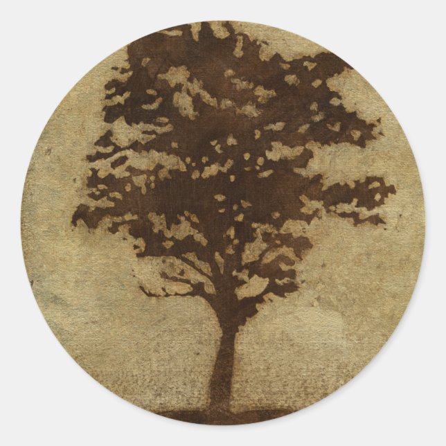 Sticker Rond Silhouette d'arbre sur Arrière - plan de bronze (Devant)