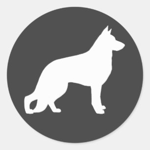 Sticker Rond Silhouette de Berger Allemand Blanc