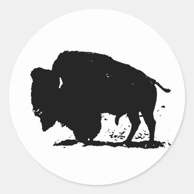 Sticker Rond Silhouette de buffle noir et blanc (Devant)