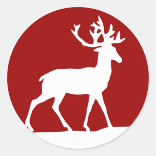 Sticker Rond Silhouette de cerfs - Rouge et Blanc