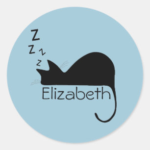 Sticker Rond Silhouette de chat couché personnalisé